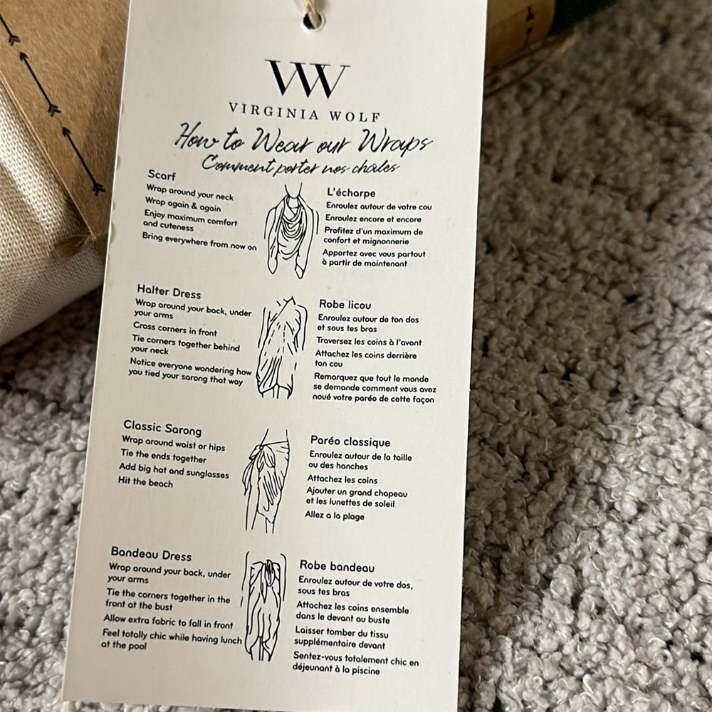 Virginia Wolf Multi Wear Wrap Made in India -New in Pkg - Palm Leaves - Picture 4 of 5